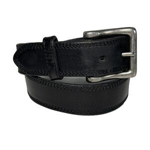 Cavenders Mens Belt 34 Black Smooth Genuine Leather Silver Buckle Classic Casual